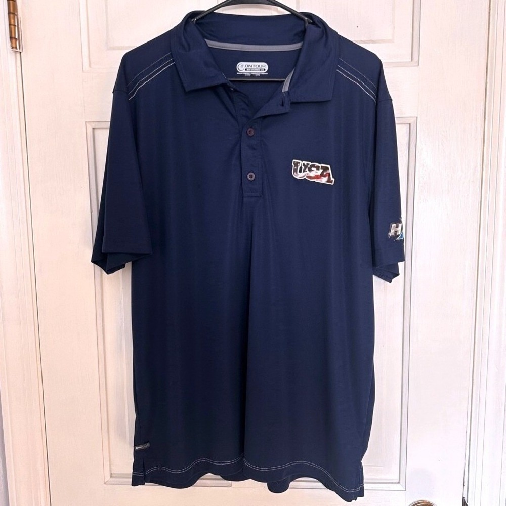 Men's Ontour USA Polo Golf Shirt‎ L/G Navy Blue, Short Sleeve